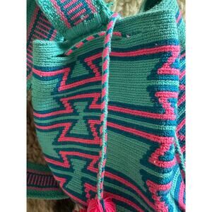 Authentic 100% Wayuu Mochila Colombian Bag cotton candy bohemian blue pink neon
